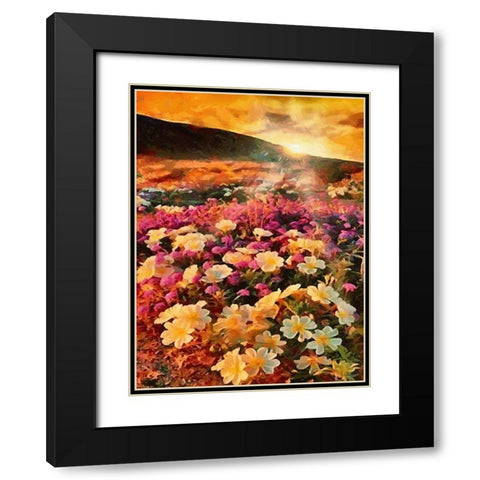 Sunset with Pink Flowers II Black Modern Wood Framed Art Print with Double Matting by Medeiros, Celito
