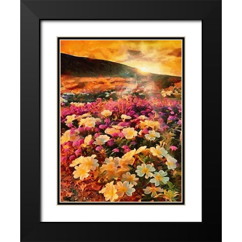 Sunset with Pink Flowers II Black Modern Wood Framed Art Print with Double Matting by Medeiros, Celito