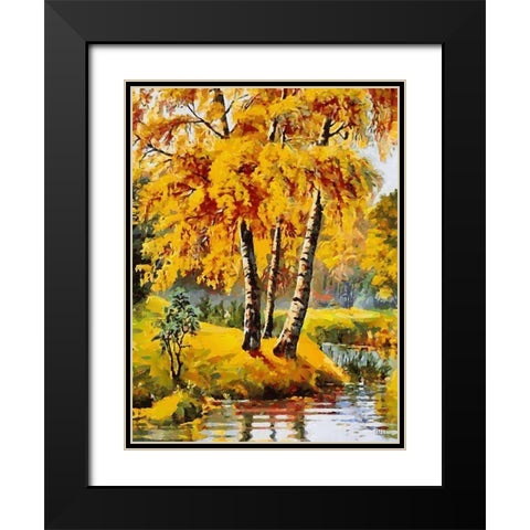 Three Birches Black Modern Wood Framed Art Print with Double Matting by Medeiros, Celito