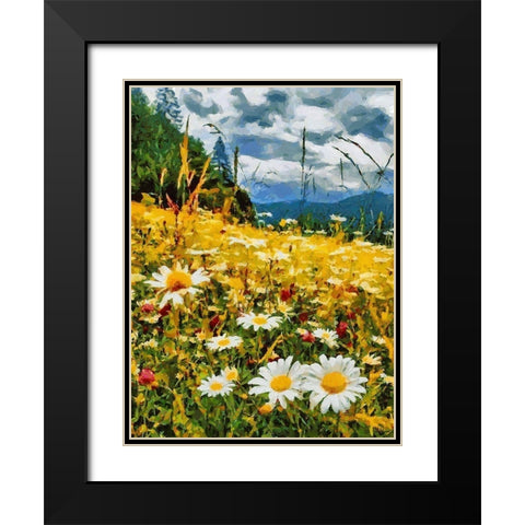 Meadow with Daisies I Black Modern Wood Framed Art Print with Double Matting by Medeiros, Celito