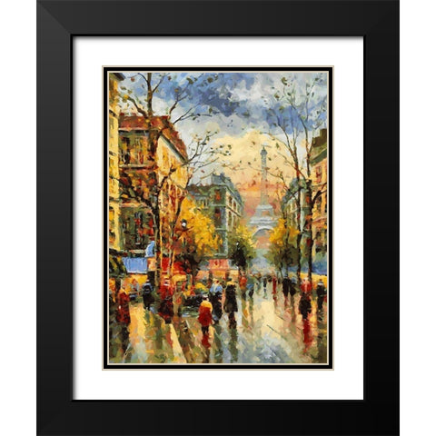 Eiffel Tower from Distance Black Modern Wood Framed Art Print with Double Matting by Medeiros, Celito