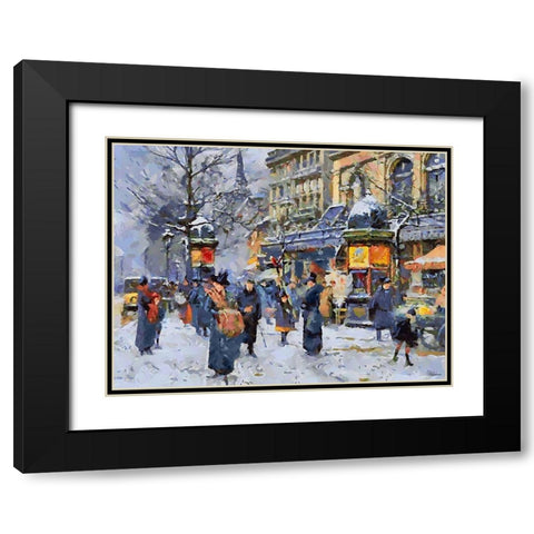 Old Paris in Winter I Black Modern Wood Framed Art Print with Double Matting by Medeiros, Celito