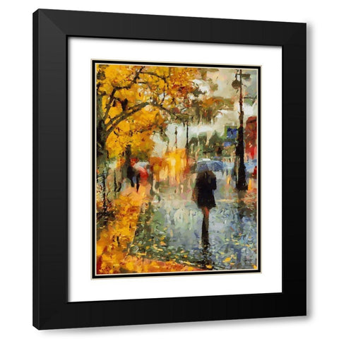 Girl With Umbrella in Autumn Black Modern Wood Framed Art Print with Double Matting by Medeiros, Celito