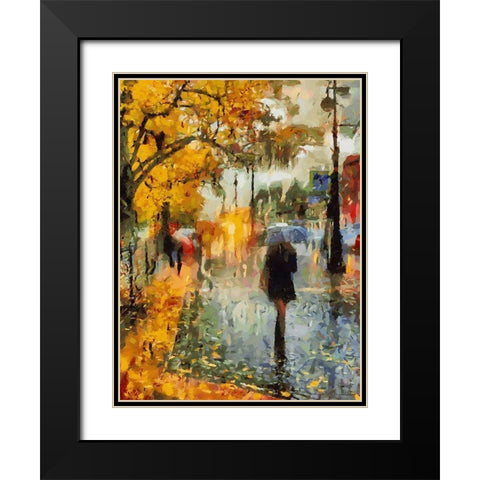 Girl With Umbrella in Autumn Black Modern Wood Framed Art Print with Double Matting by Medeiros, Celito