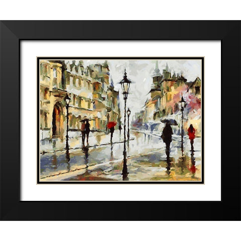 Raining Day in the City Black Modern Wood Framed Art Print with Double Matting by Medeiros, Celito