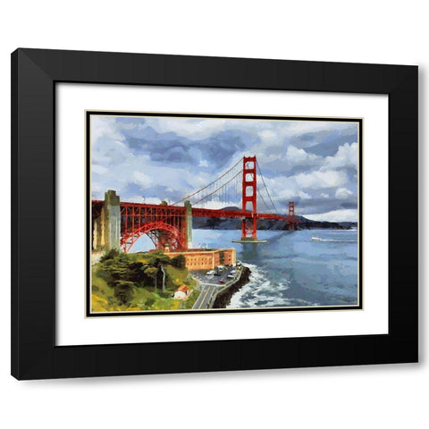 Golden Bridge View Black Modern Wood Framed Art Print with Double Matting by Medeiros, Celito