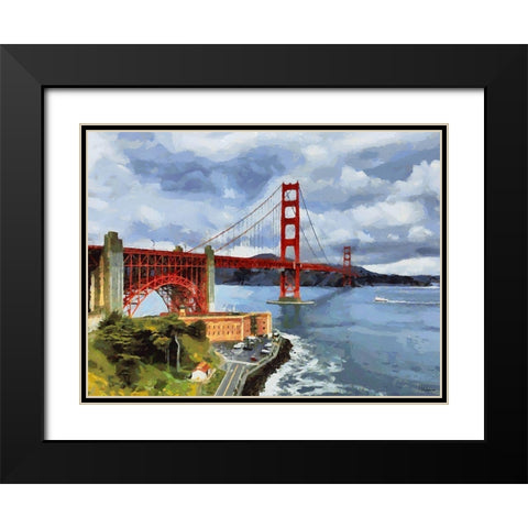 Golden Bridge View Black Modern Wood Framed Art Print with Double Matting by Medeiros, Celito