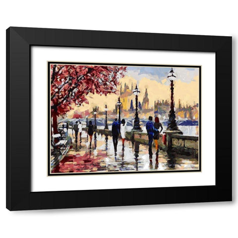 Walking Couples of Lovers Black Modern Wood Framed Art Print with Double Matting by Medeiros, Celito