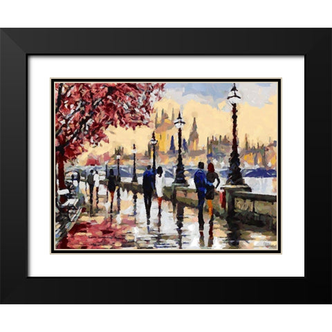 Walking Couples of Lovers Black Modern Wood Framed Art Print with Double Matting by Medeiros, Celito