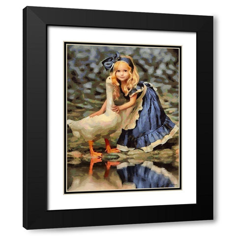 Small girl with Goose Black Modern Wood Framed Art Print with Double Matting by Medeiros, Celito