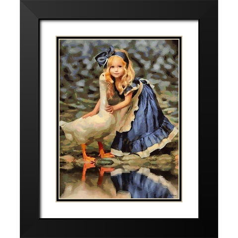 Small girl with Goose Black Modern Wood Framed Art Print with Double Matting by Medeiros, Celito