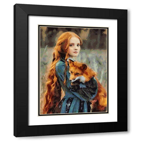 Girl with a Fox Black Modern Wood Framed Art Print with Double Matting by Medeiros, Celito