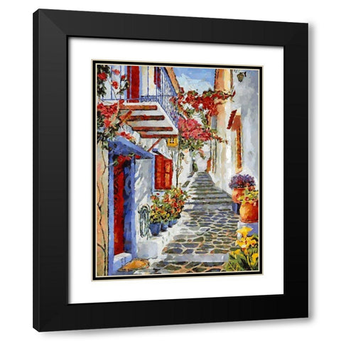 Memories of Santorini III Black Modern Wood Framed Art Print with Double Matting by Medeiros, Celito