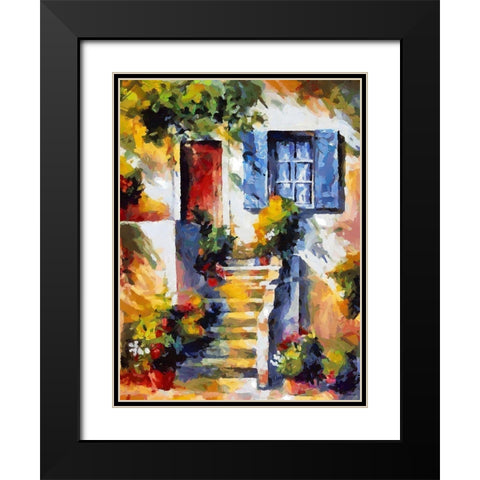 Steps with Flowers Black Modern Wood Framed Art Print with Double Matting by Medeiros, Celito