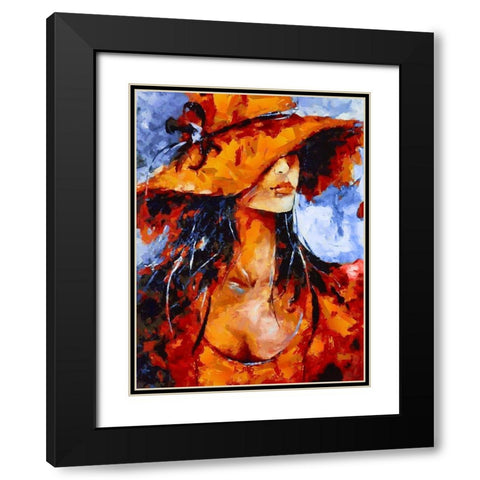 Girl in Red Hat Black Modern Wood Framed Art Print with Double Matting by Medeiros, Celito
