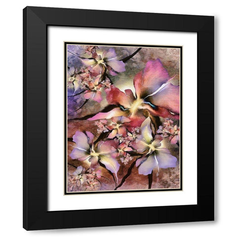 Pink Blossoms Black Modern Wood Framed Art Print with Double Matting by Medeiros, Celito