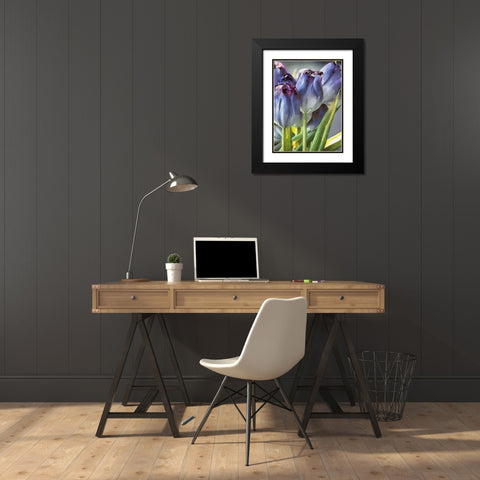 Blue Tulips Black Modern Wood Framed Art Print with Double Matting by Medeiros, Celito