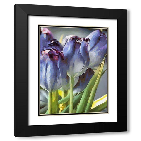 Blue Tulips Black Modern Wood Framed Art Print with Double Matting by Medeiros, Celito