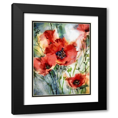 Red Poppies Black Modern Wood Framed Art Print with Double Matting by Medeiros, Celito