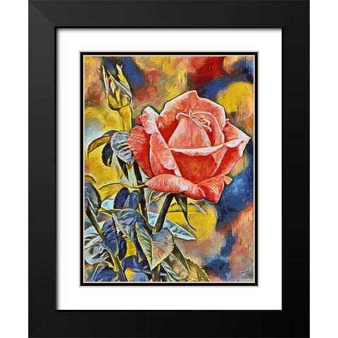 Red Rose Black Modern Wood Framed Art Print with Double Matting by Medeiros, Celito