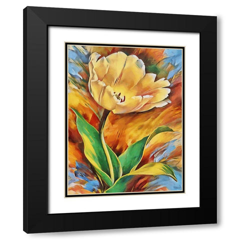 Yellow Tulip Black Modern Wood Framed Art Print with Double Matting by Medeiros, Celito