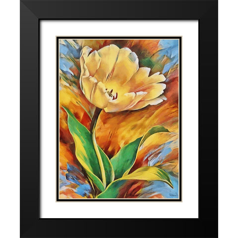 Yellow Tulip Black Modern Wood Framed Art Print with Double Matting by Medeiros, Celito