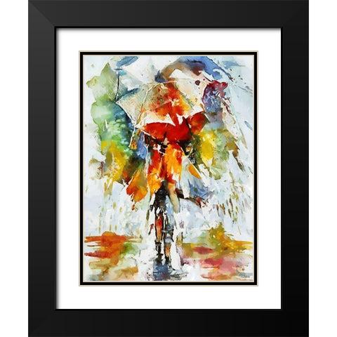 Watercolor lady with Umbrella Black Modern Wood Framed Art Print with Double Matting by Medeiros, Celito