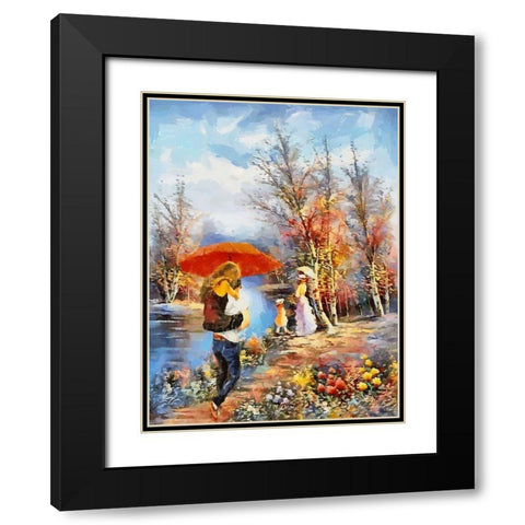 Romantic Coupple in Park II Black Modern Wood Framed Art Print with Double Matting by Medeiros, Celito