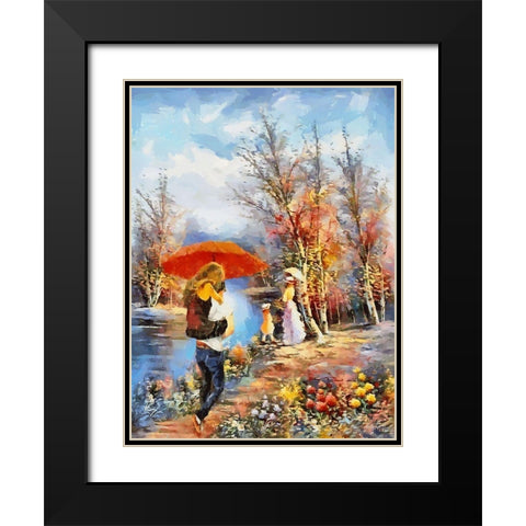 Romantic Coupple in Park II Black Modern Wood Framed Art Print with Double Matting by Medeiros, Celito
