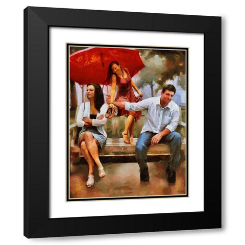 On a Bench Black Modern Wood Framed Art Print with Double Matting by Medeiros, Celito