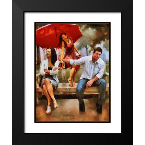 On a Bench Black Modern Wood Framed Art Print with Double Matting by Medeiros, Celito