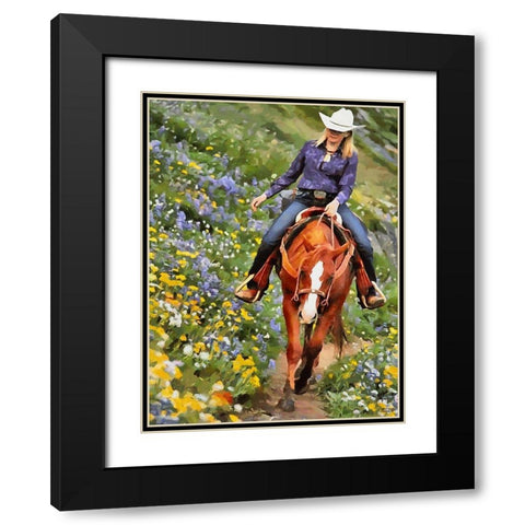 Horse Riding II Black Modern Wood Framed Art Print with Double Matting by Medeiros, Celito