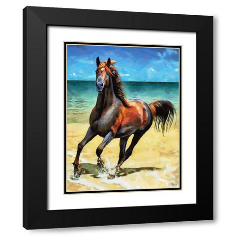 Horse on the Beach Black Modern Wood Framed Art Print with Double Matting by Medeiros, Celito