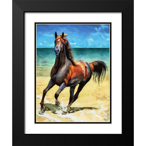 Horse on the Beach Black Modern Wood Framed Art Print with Double Matting by Medeiros, Celito
