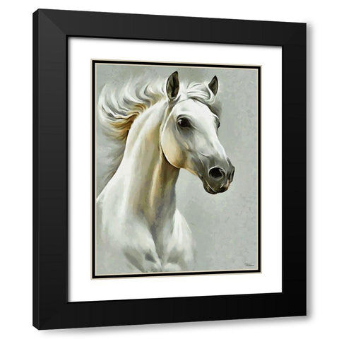White Horse Black Modern Wood Framed Art Print with Double Matting by Medeiros, Celito