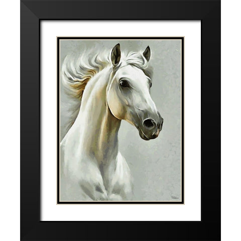 White Horse Black Modern Wood Framed Art Print with Double Matting by Medeiros, Celito
