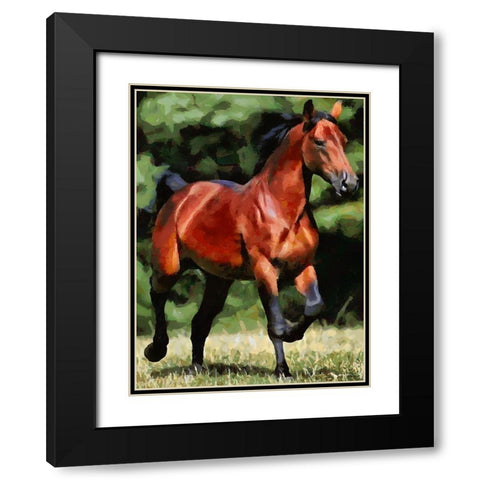 Running Brown Horse Black Modern Wood Framed Art Print with Double Matting by Medeiros, Celito