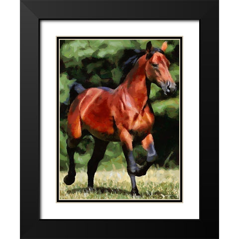 Running Brown Horse Black Modern Wood Framed Art Print with Double Matting by Medeiros, Celito