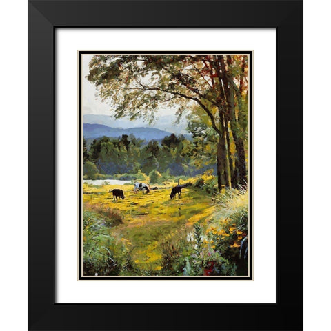 Cow on the Meadow Black Modern Wood Framed Art Print with Double Matting by Medeiros, Celito