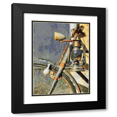 Old Bicycle with Lamp Black Modern Wood Framed Art Print with Double Matting by Medeiros, Celito