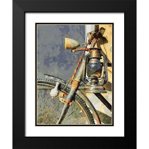 Old Bicycle with Lamp Black Modern Wood Framed Art Print with Double Matting by Medeiros, Celito