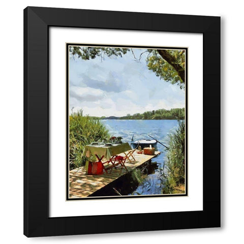 Afternoon Snack by the Lake Black Modern Wood Framed Art Print with Double Matting by Medeiros, Celito