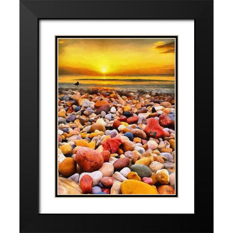 Pebbles by the Sea Black Modern Wood Framed Art Print with Double Matting by Medeiros, Celito