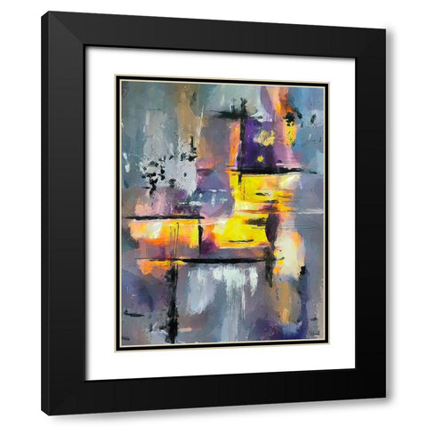 Purple Abstract Black Modern Wood Framed Art Print with Double Matting by Medeiros, Celito