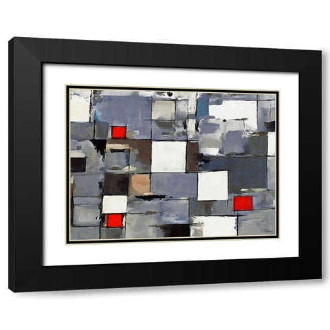 Red and White Squares Black Modern Wood Framed Art Print with Double Matting by Medeiros, Celito