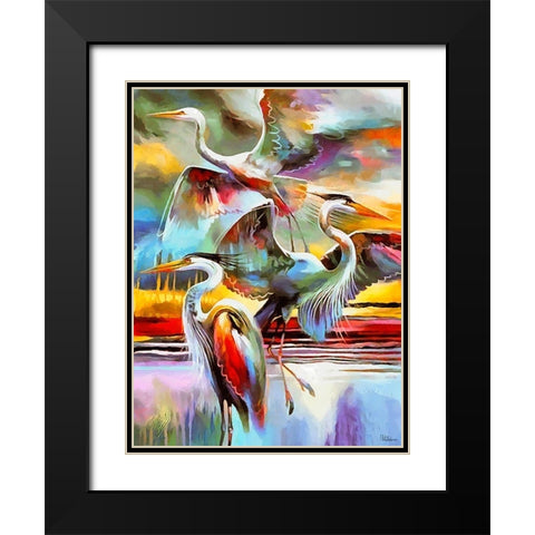 Fly Flamingo I Black Modern Wood Framed Art Print with Double Matting by Medeiros, Celito