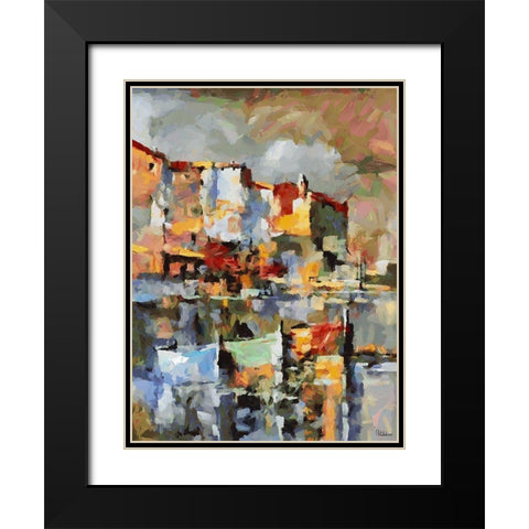 Boats in Harbour I Black Modern Wood Framed Art Print with Double Matting by Medeiros, Celito
