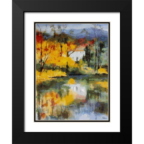 Small Castel by Lake Black Modern Wood Framed Art Print with Double Matting by Medeiros, Celito