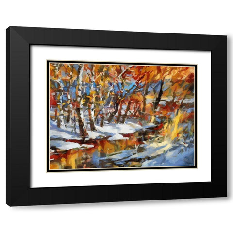 Stream in Winter Black Modern Wood Framed Art Print with Double Matting by Medeiros, Celito