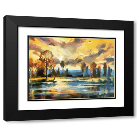 Sunset over the Lake Black Modern Wood Framed Art Print with Double Matting by Medeiros, Celito